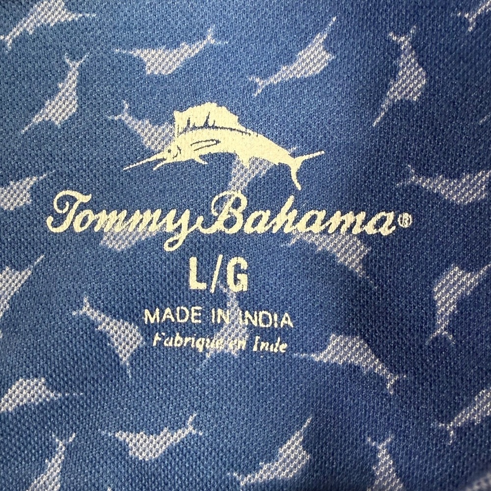 Tommy Bahama Polo Mens Large Blue Fish All Over Print Supima Cotton Short Sleeve - Picture 5 of 10